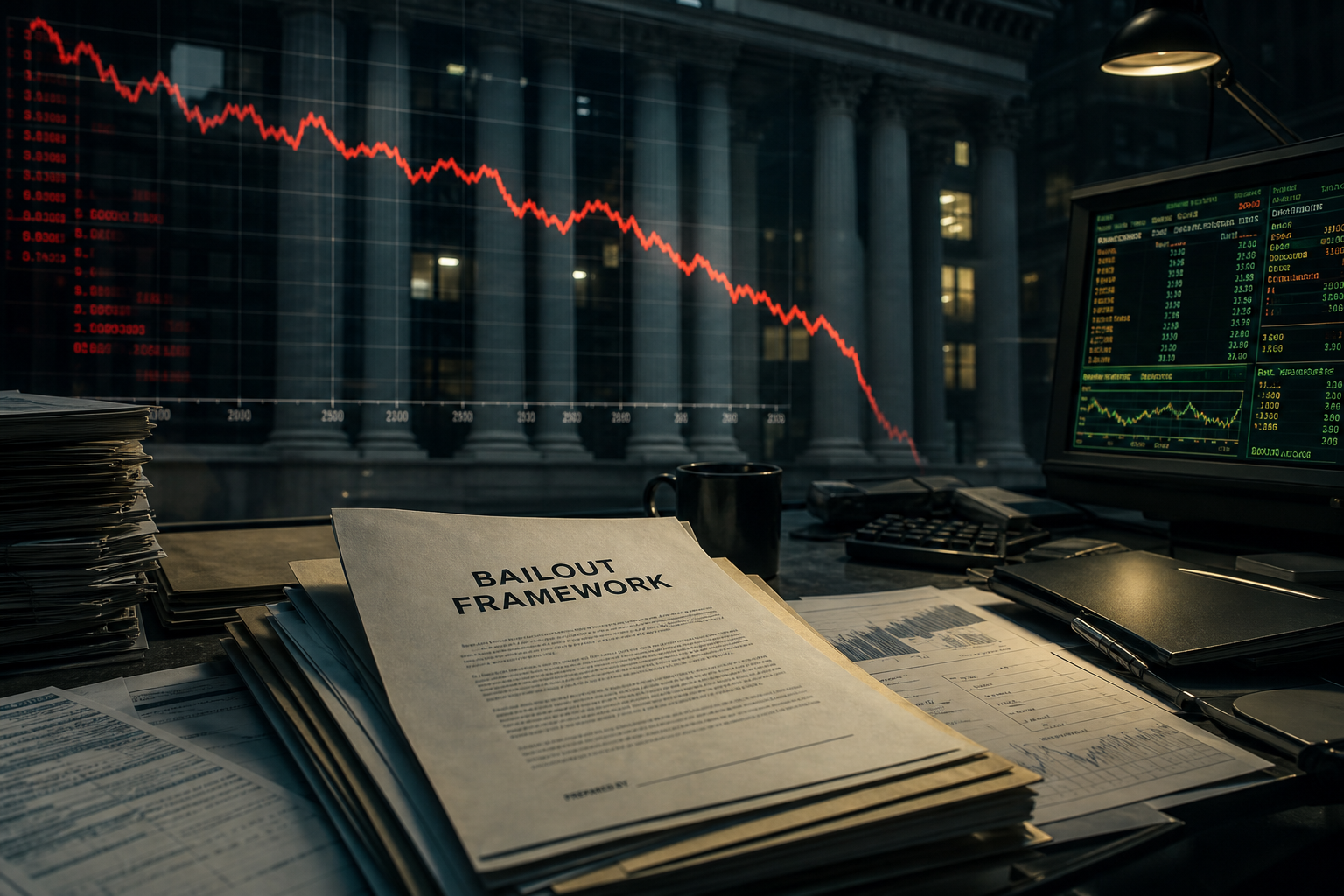 Illustrated financial crisis bailout architecture chart