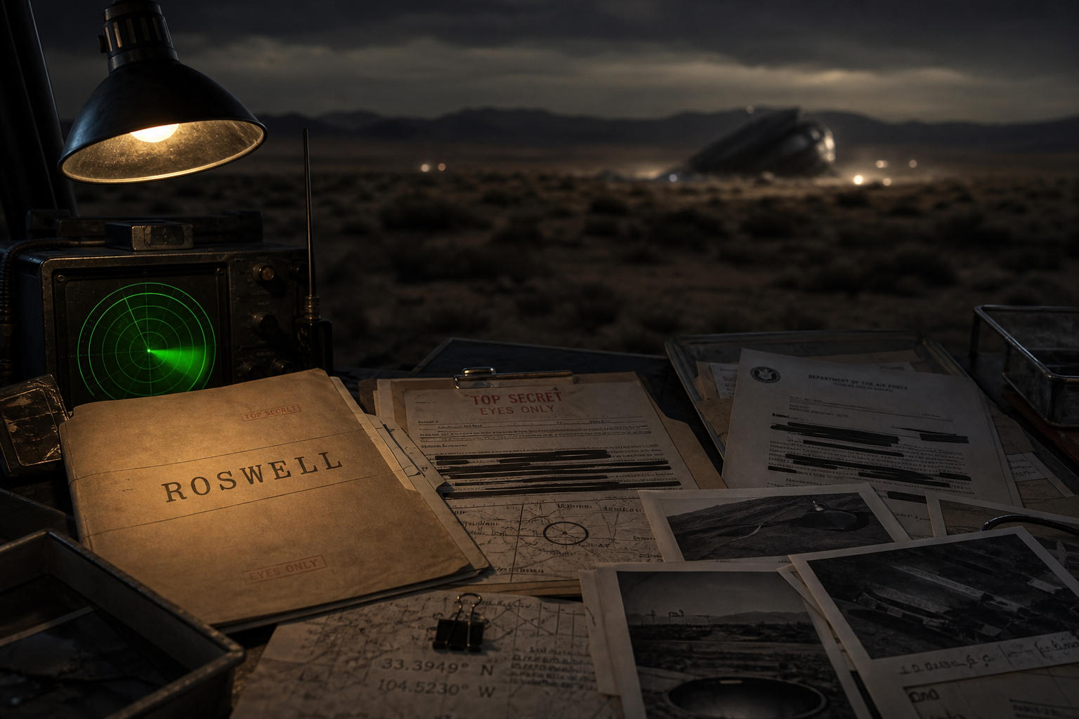 Illustrated Roswell archive and unidentified aerial object