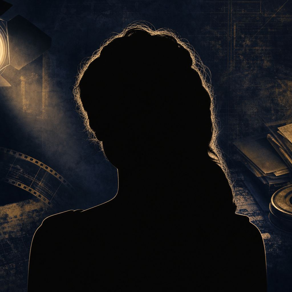 Featureless black silhouette of Brigitte Bardot in a dark European cinema editorial background
