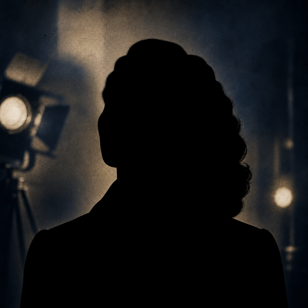 Featureless black silhouette of Ingrid Bergman in a dark classic cinema editorial background