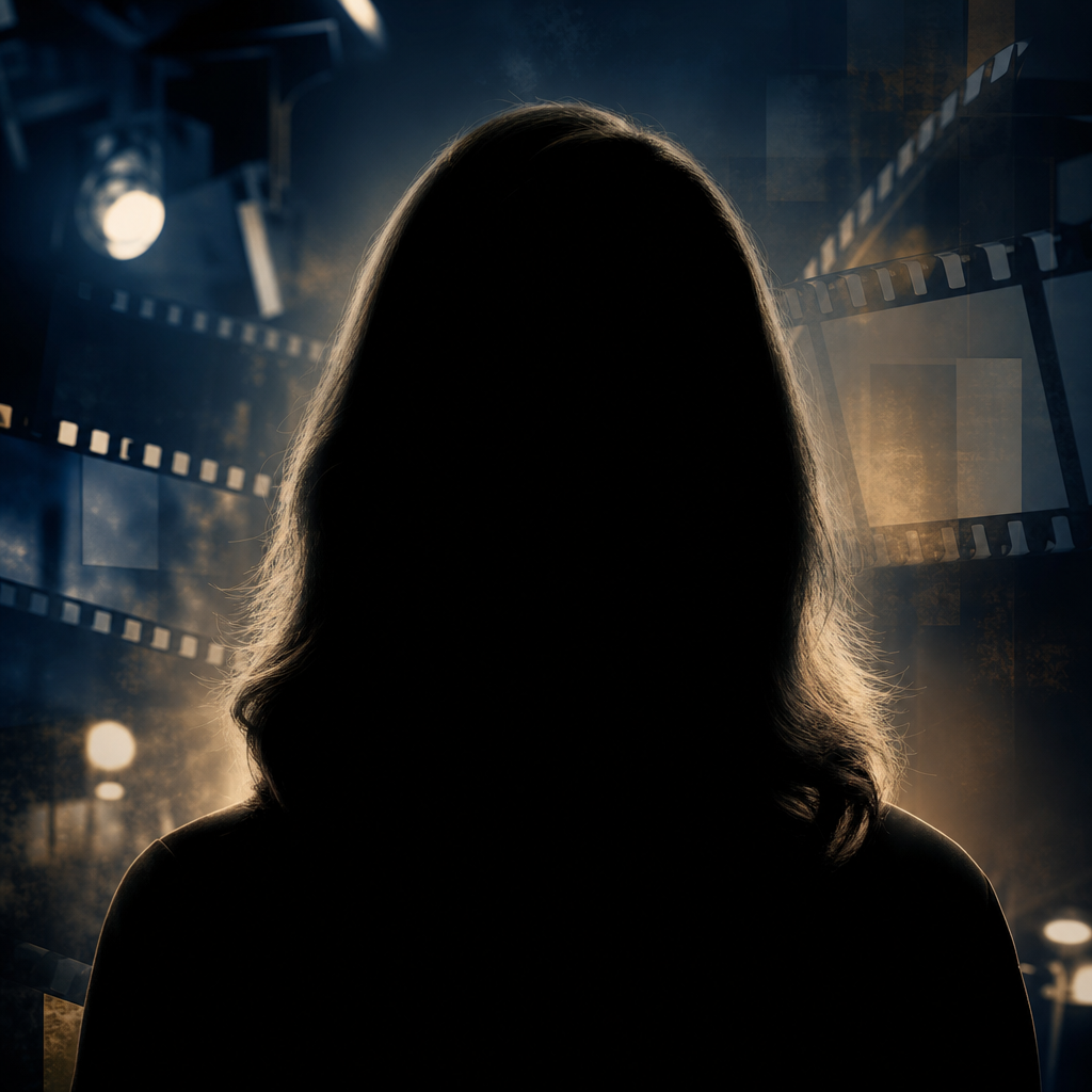 Featureless black silhouette of Jeanne Moreau in a dark French cinema editorial background