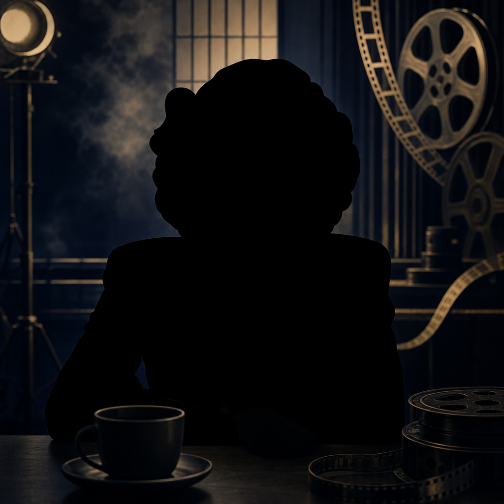 Editorial black silhouette portrait for Setsuko Hara with industry-related background; no facial features shown