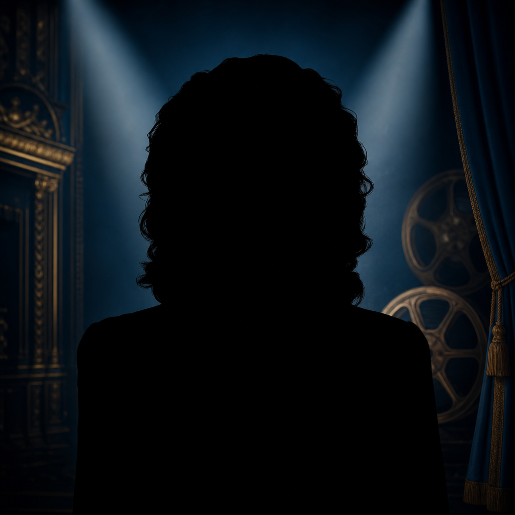 Featureless black silhouette of Sophia Loren in a dark classic European cinema editorial background