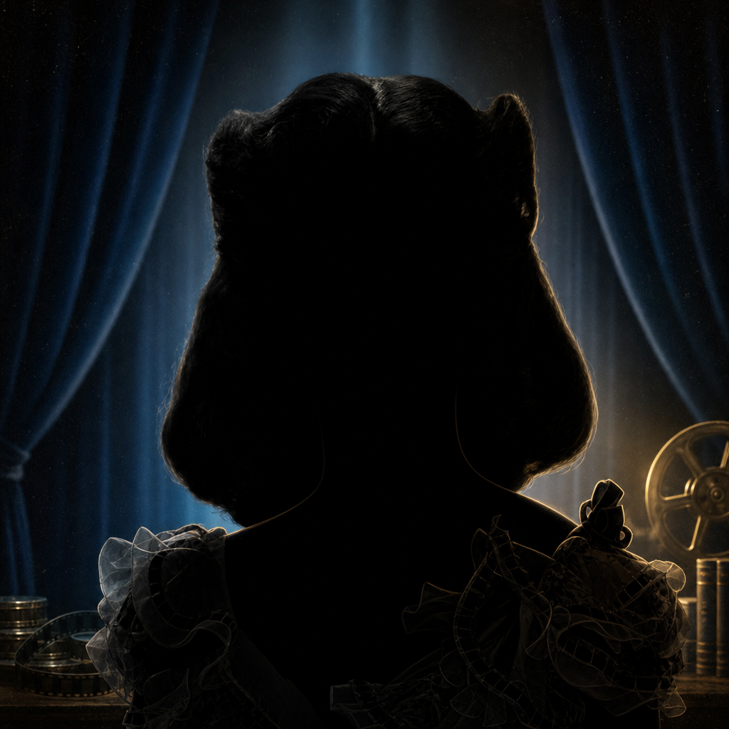 Featureless black silhouette of Vivien Leigh in a dark classic cinema and theater editorial background